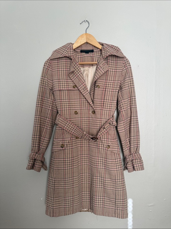 express design studio Jackets & Blazers - Express Design Studio Plaid Double-Breasted Trench Coat - Pink/Tan small